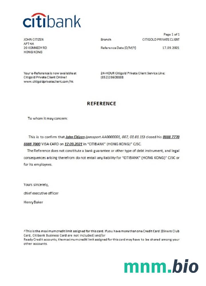 Przykład zamknięcia Citibank w Hongkongu w formatach Word i PDF